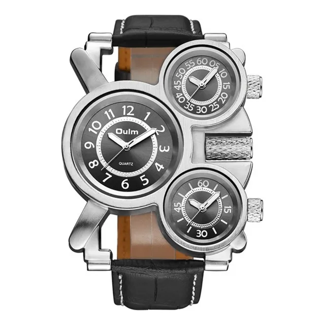 Reloj Para Hombre Oulm Cuarzo Zona Horaria De Cuero