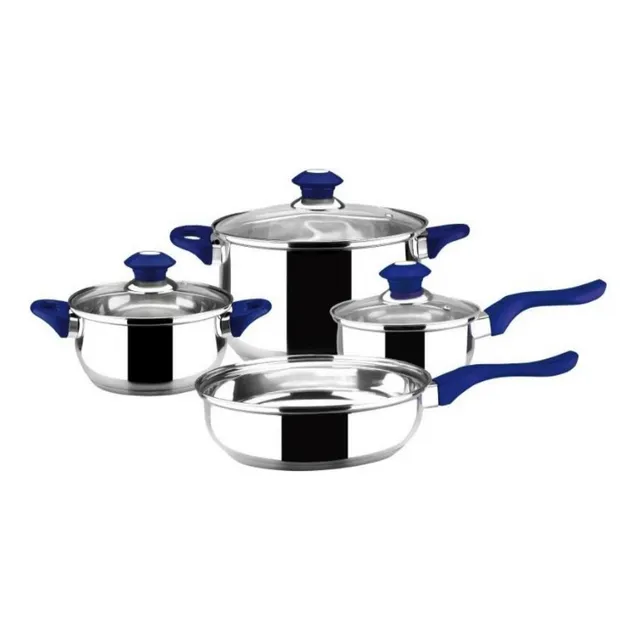 Bateria Cocina Magefesa Acero Inoxidable Coraza 7 Pzas Azul Color Plateado