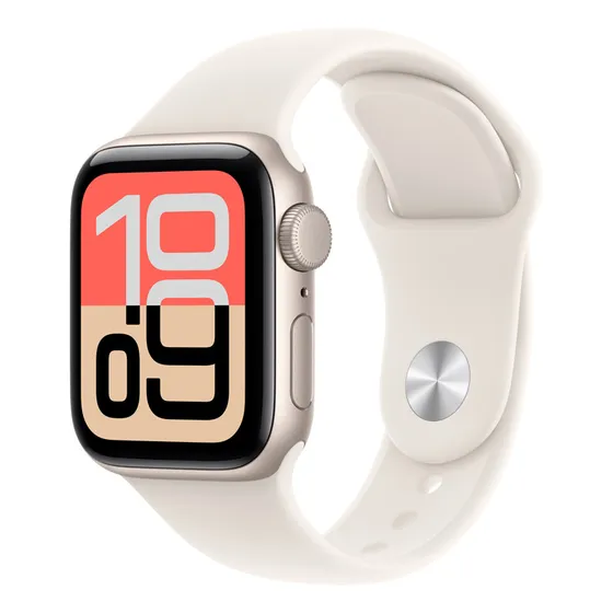 Apple Watch SE 3 GPS • Caja de aluminio blanco estelar de 40 mm • Correa deportiva blanco estelar - S/M - Distribuidor Autorizado