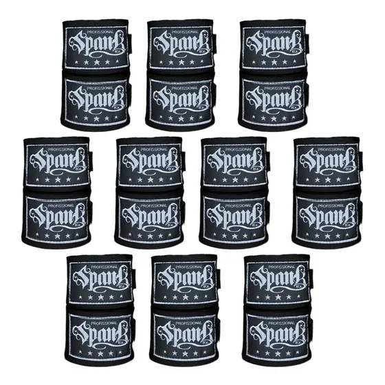 10 Pares Bandagem Muaythai Boxe Atacado - 5m Preta - Spank