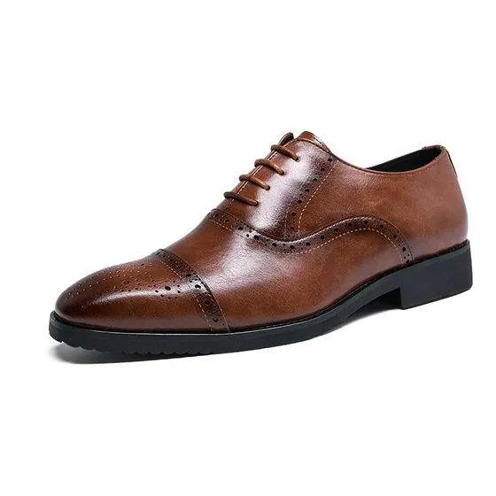 Zapatos De Cuero Oxford Brogue Para Hombre Con Cordones