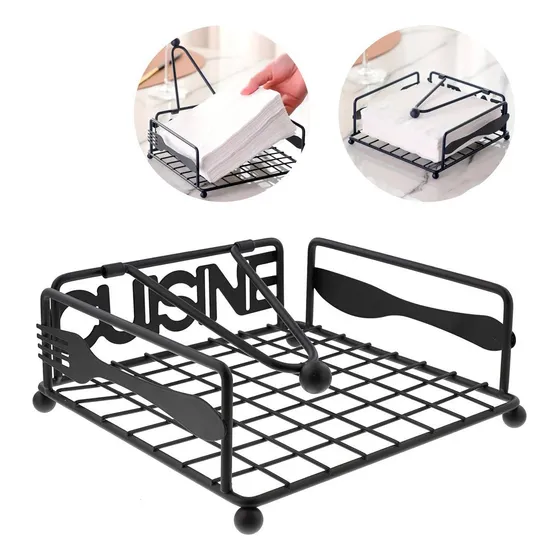 Servilletero De Mesa Metal Negro Con Aprieta Papel