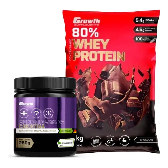 Combo Whey Protein Concentrado Creatina Creapure 250g Growth