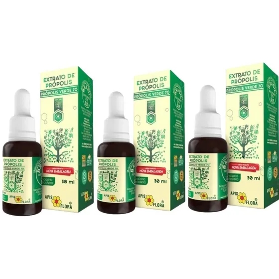 Extrato De Própolis Verde Puro 70% Apisflora Imunidade Kit-3