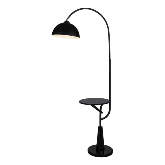 Luminária De Chão Toda Metal Preto E Base Com Mesinha