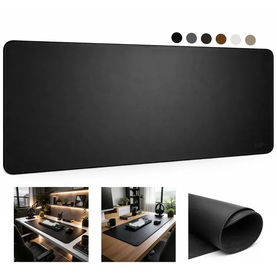 Mousepad Couro Nolag 90x40 Deskpad Grande Extra Premium 3mm Preto Com Costura