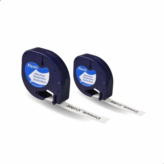 2x Fita Plástica Compatível Dymo Letratag 12mm Branca 91201 Cor FITA BRANCA - LETRA PRETA