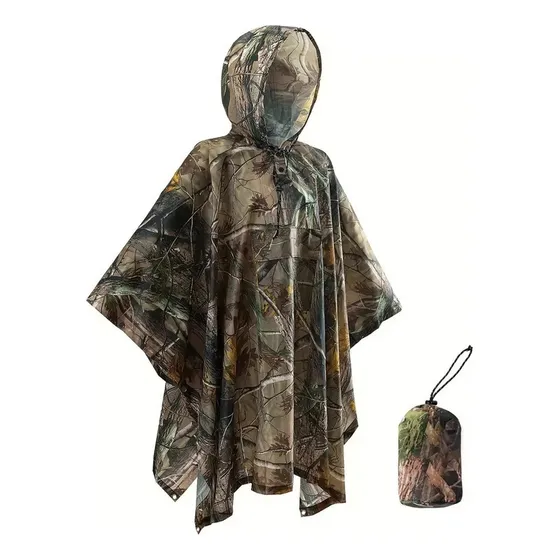 Chaqueta Impermeable Con Capucha De Camuflaje Y Poncho De Ll