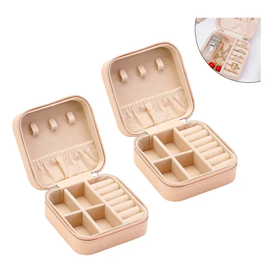 2pcs Joyero De Viaje Pequeño Caja De Almacenamiento Portátil