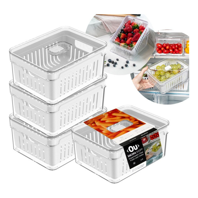 Kit 4 Organizadores Geladeira Armário Casa Cozinha Cesto Conservar Alimentos Verduras Frut... Kit 4 Organizadores Geladeira Armário Casa Cozinha Cesto Conservar Alimentos Verduras Frut...