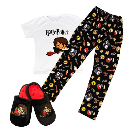 Pijama De Harry Potter Juvenil Mujer  + Pantunfla Dama