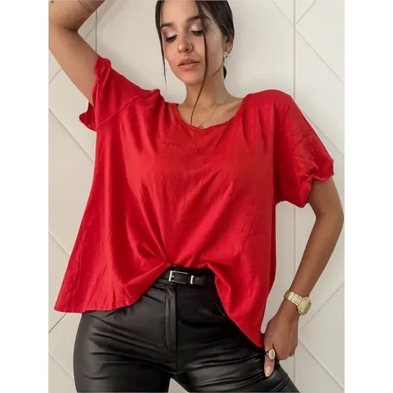 Remera Oversize Remeron Cuello Redondo De Lino Colores Moda