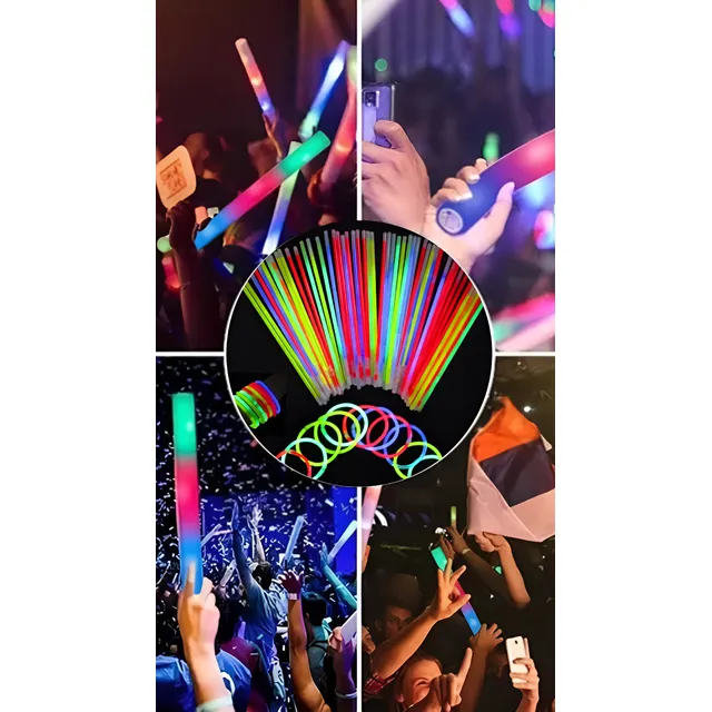 100 Pulseras Química Luminosa +50 Barras Espuma Led Cotillón