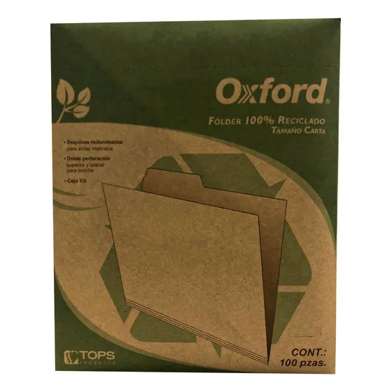 Oxford Folder 100% Reciclado Paquete Con 100pzs. M755 1/2