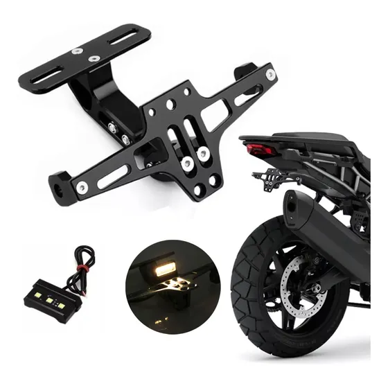 Porta Placa Universal Para Moto Ajustable Con Luz Led 