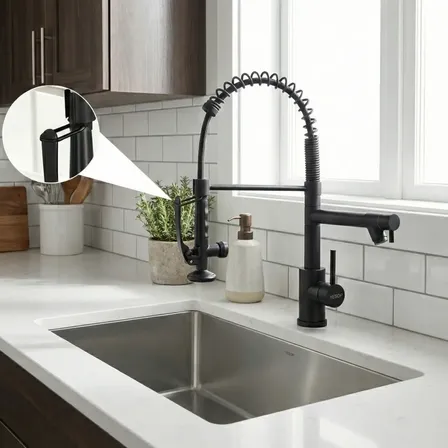 Torneira Gourmet Cozinha Misturador Com Ducha Cor Preto Moderna Fosco 360° Monocomando Inox Yesop