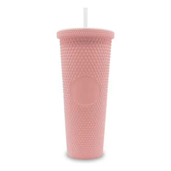 Botella De Doble Pared Termo Con Popote Multifuncional 700ml Color Rosa