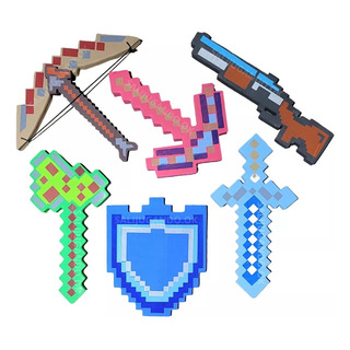 Combo Armas Goma Eva Mine X6 Craft Arco Escudo Hacha Pico Varios Combo Armas Goma Eva Mine X6 Craft Arco Escudo Hacha Pico Varios