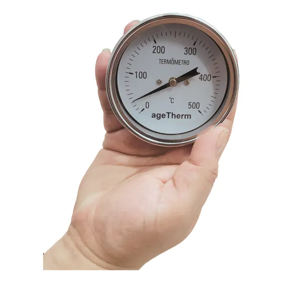 Termômetro 500 Graus Inox Haste 20cm Rosca 1/2 80mm Angular