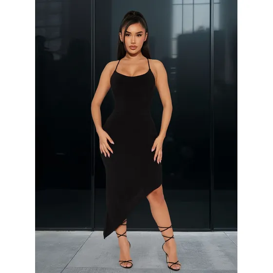 Vestido Feminino De Alcinha Com Corte Assimétrico Na Saia