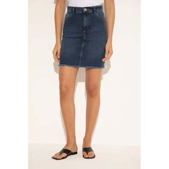 Pollera Recta De Denim Con Lavado Clásico Mujer Portsaid