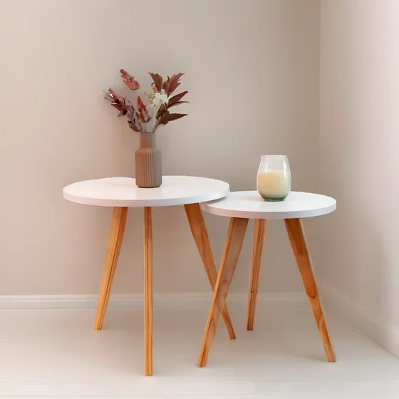 Set De Mesas Nórdicas X2 Melamina+ Patas De Madera Color Patas En Color Petiribi