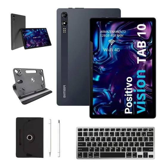 Tablet Vision 10'' 128gb 4gb Chip 4g Com Teclado Bt + Capa
