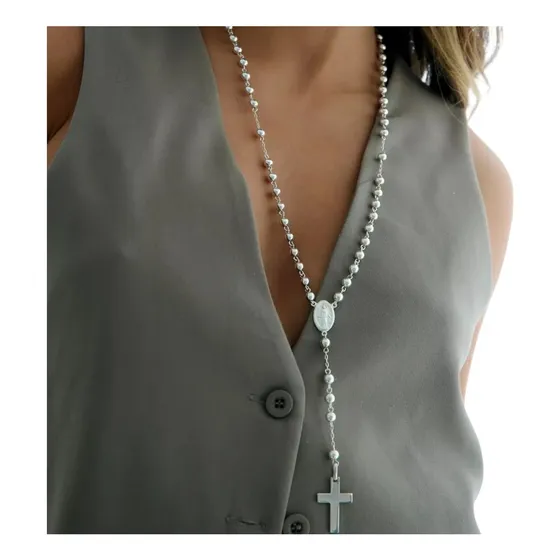 Cadena Rosario De Plata 925 Mujer Hombre 6mm 65cm 28 Grs