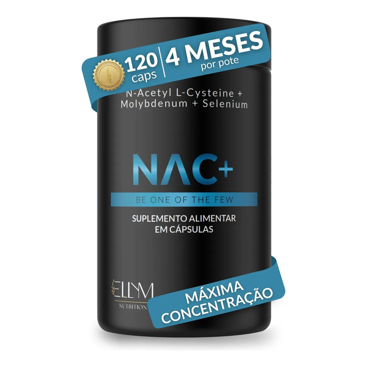 NAC 600 mg Acetilcisteina Molibdênio Selênio 120 Cápsulas 4 Meses N-acetil L-cisteína Máxima Concentração Pureza Essencial