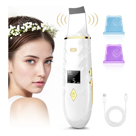 Espátula Ultrasónica Facial Con Lcd, Ciicii® 600mah Limpiador Ultrasónico Con 4 Modos (limpiar / Iones Positivos Y Negativos / Ems) Para La Eliminación De Puntos Negros Y Limpieza De La Piel