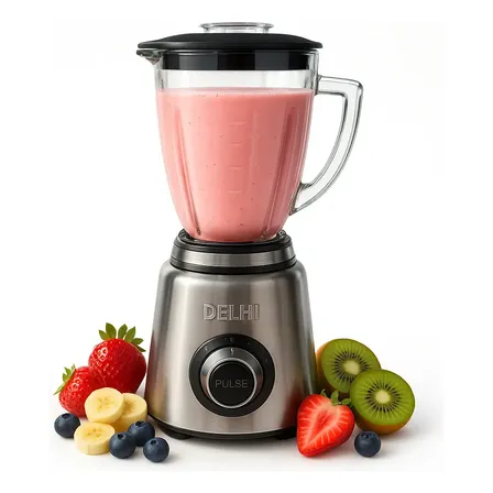 Licuadora de Vaso 1000w 1.5l Acero Inox Jarra Vidrio Delhi Color Plateado