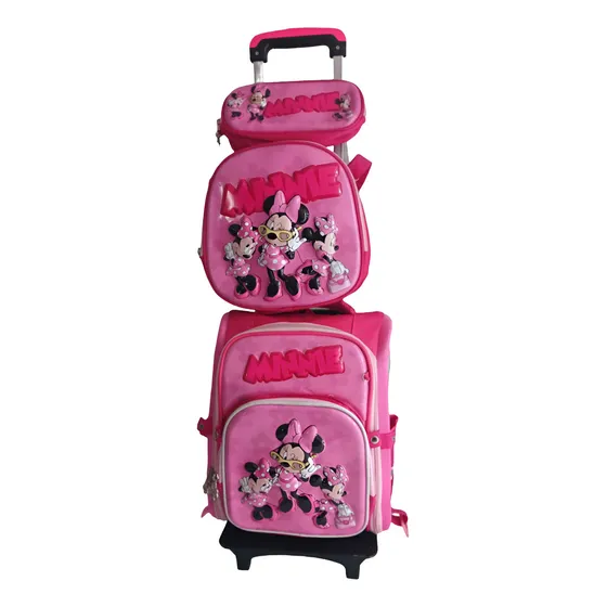 Mochila Escolar Con Ruedas 3d Animado Lonchera Y Estuche Color Minnie Mouse