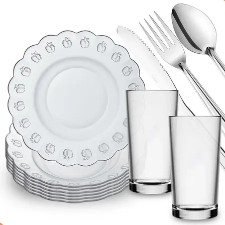 Jogo De Jantar 20 Peças Vidro Pratos Copos E Talheres Transparente