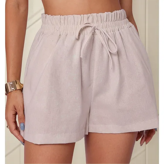 Shortinho Feminino Short Em Linho Cintura Alta Bermuda Verão