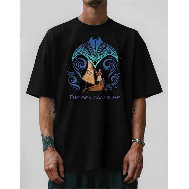 Camiseta Oversized Algodao Moan The Sea Calls Me Unissex