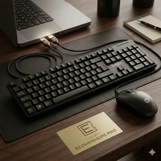 Kit Teclado E Mouse Com Fio Usb Para Computador Notebook Teclas Silenciosas Premium Para Escritório Preto