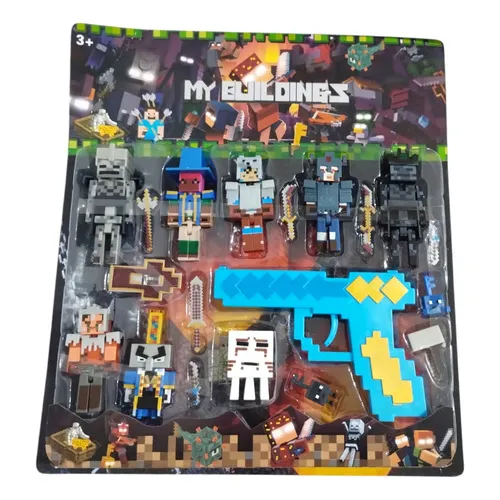 Kit Bonecos Minecraft Steve Creeper  Esqueleto Armaduras