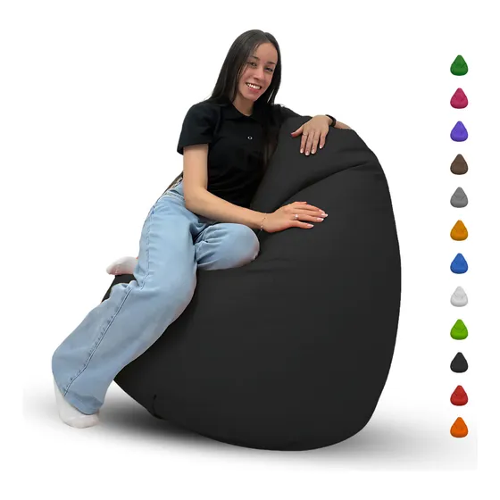 Puff Pera Cheio Casa C/ Enchimento Almofadão Mercadão Dos Puffs Preto Lisa