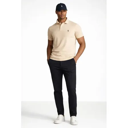 Camisa Polo Ralph Lauren Bege Masculina 100% Algodão Piquet