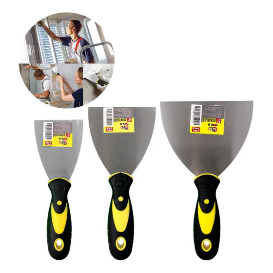 Kit Espátulas De Aço 3 Unidades Cabo Emborrachado 3  4  E 5 