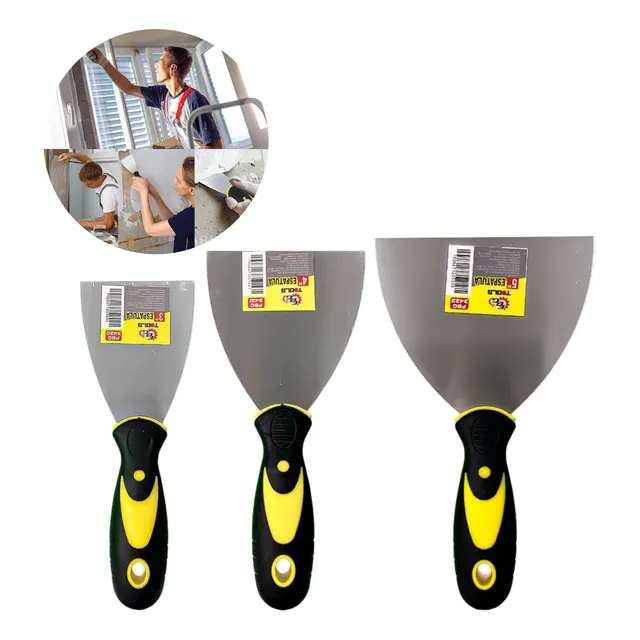 Kit Espátulas De Aço 3 Unidades Cabo Emborrachado 3  4  E 5 