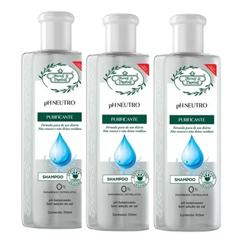 Shampoo Ph Neutro 310ml  Flores E Vegetais - Kit 3 Uns