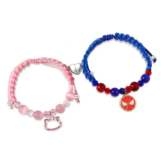 ALYKISS Spider Y Kitty Matching Friendship Bracelets For Best Friend Color Azul Grisáceo Juego de pulseras pulsera a juego de Spider Kitty Gwen para parejas, mejor amigo, cumpleaños