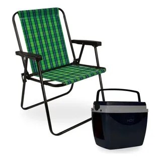 Kit Cadeira De Praia Verde Xadrez Aço + Caixa Termica 18 Lts Kit Cadeira De Praia Verde Xadrez Aço + Caixa Termica 18 Lts