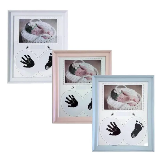 Porta Retrato Bebe Azul Rosa E Branco/carimbo Para Mãos E Pé