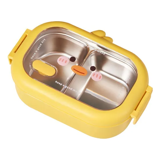 Taper De Comida Con Diseños 1000ml Con 2 Divisiones Color Amarillo