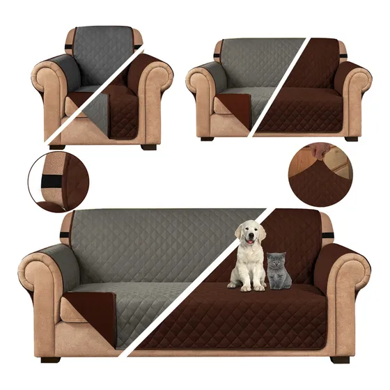Juego de fundas para sillón Galaxia de 3 plazas, rayas granates, 100% poliéster, elásticas y reversibles, 3 fundas, aptas para mascotas, lavables a máquina.