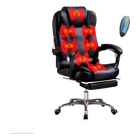 Silla Ejecutiva En Cuero Con Apoyapies Y 7 Puntos - Negro