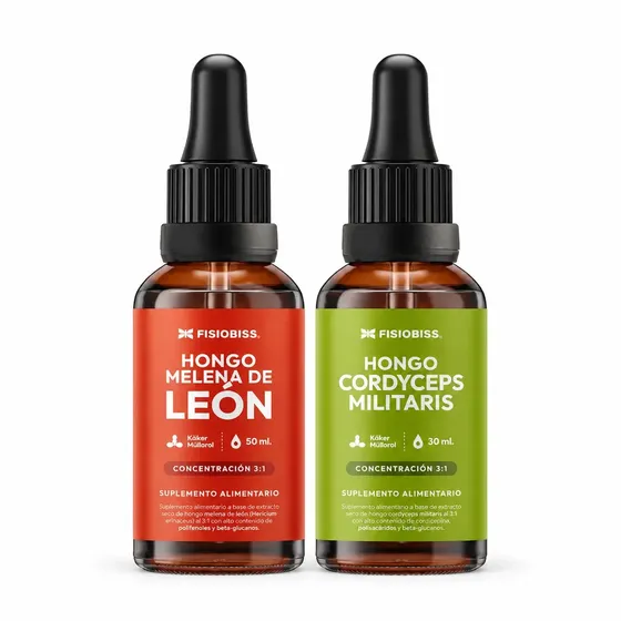 Pack x2 Extractos de Hongos Melena de Leon + Cordyceps Gotas 30ml Fisiobiss