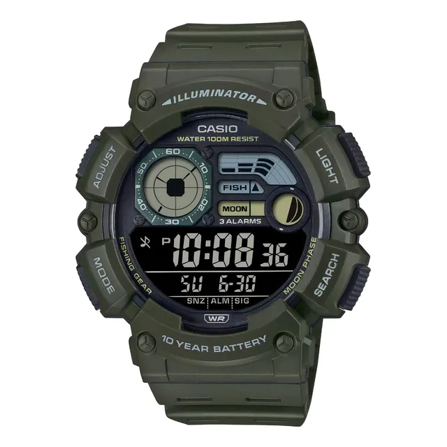Reloj Casio Illuminator Ws-1500h-3bv Para Hombre E-watch Correa Verde Oscuro Bisel Verde Oscuro Fondo Negro
